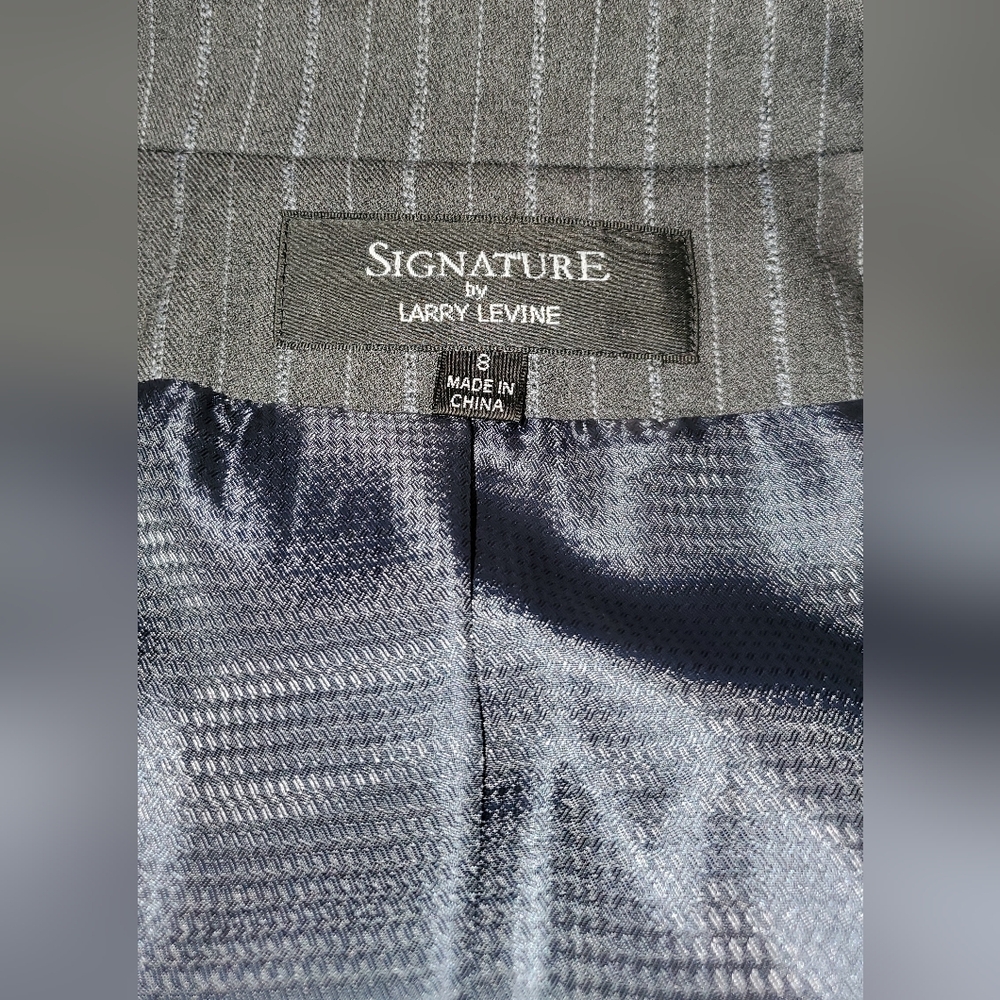 Womens Signature By Larry Levine 2pc Pantsuit, Dark Blueish Gray With Pinstripes - Picture 4 of 13